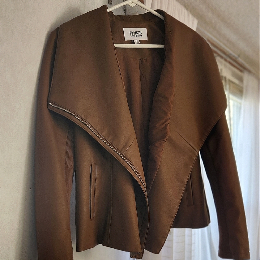 BB Dakota X Steve Madden Women's Brown Faux Leather Moto Jacket